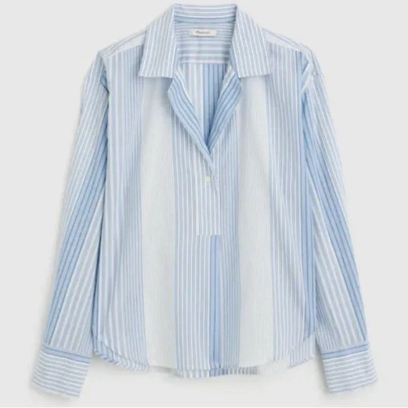 Madewell Blue and White Striped Collared Top- Size - Medium - Picture 1 of 6